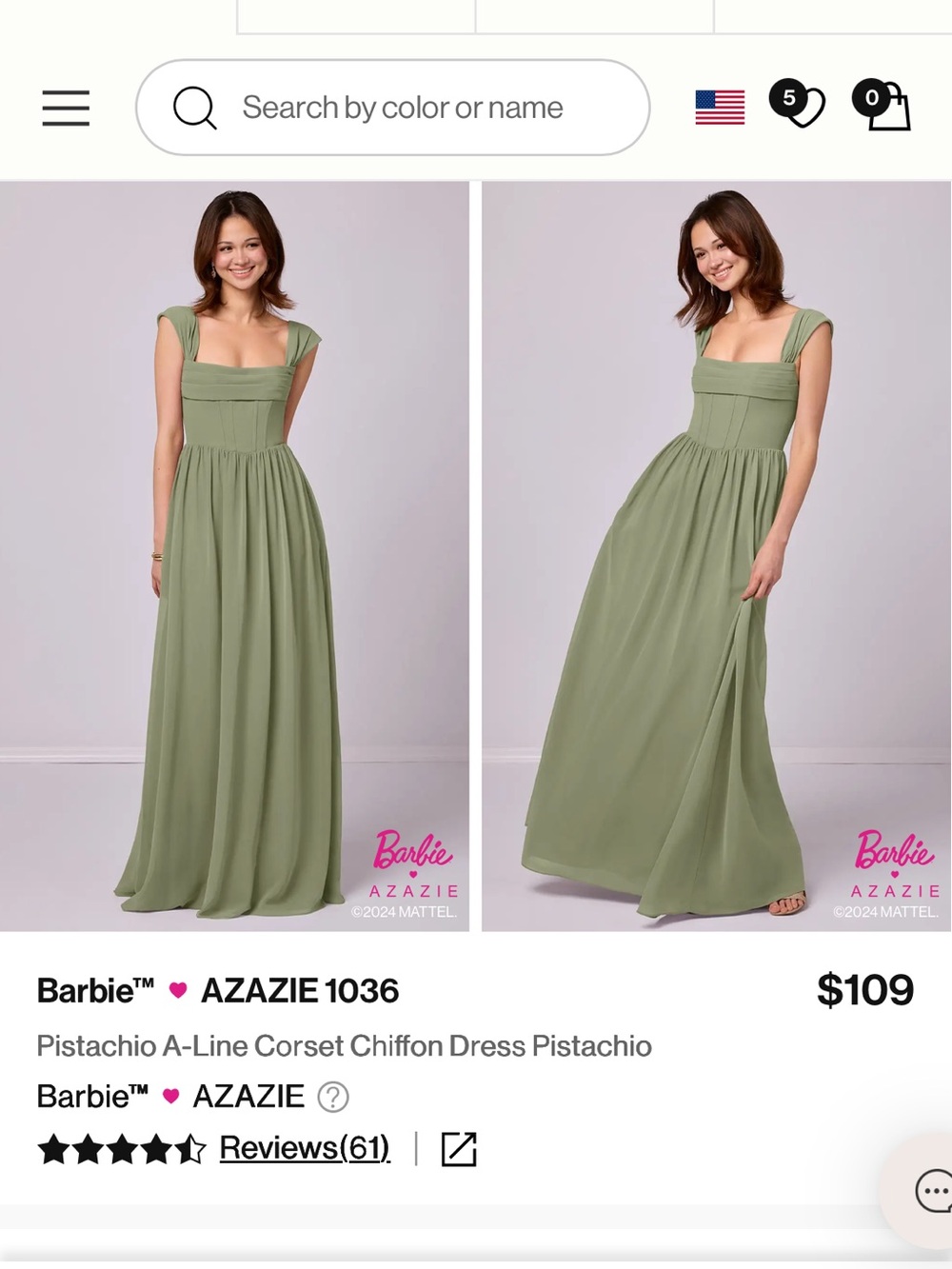 Azazie Barbie pistachio bridesmaids dress